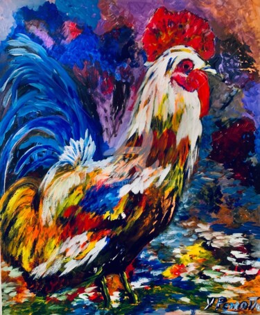 Peinture intitulée "Le coq des fêtes" par Yves Perrotte, Œuvre d'art originale, Acrylique