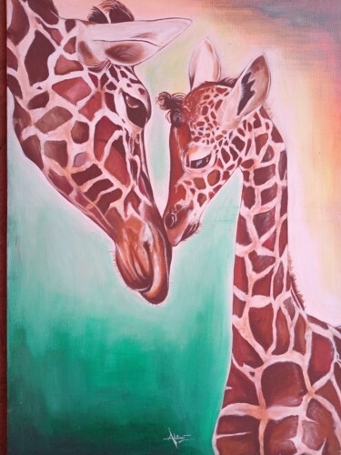 Painting titled "Giraffe" by Obed Omwange, Original Artwork, Acrylic Mounted on Wood Stretcher frame
