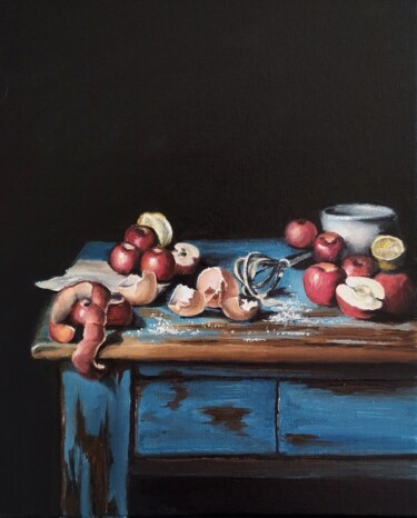 绘画 标题为“The apple cake is i…” 由Antonina Leshchenko, 原创艺术品, 油 安装在木质担架架上