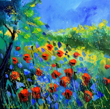 Peinture intitulée "Red poppies 4424" par Pol Ledent, Œuvre d'art originale, Huile Monté sur Châssis en bois