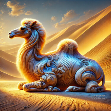 数字艺术 标题为“Splendeur des dunes” 由Aziz Messaoudi (iazz), 原创艺术品, AI生成的图像 安装在木质担架架上