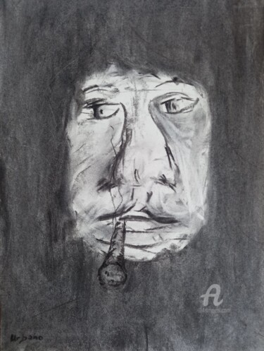 Drawing titled "Fumeur de Havanas" by Roberto Urbano, Original Artwork, Charcoal
