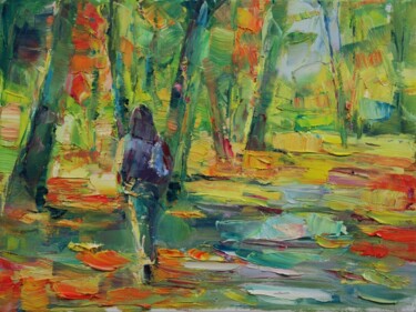"Promenade en automne" başlıklı Tablo Marta Lipowska tarafından, Orijinal sanat, Petrol Ahşap Sedye çerçevesi üzerine monte…