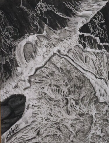Zeichnungen mit dem Titel "Waves of redemption" von Alicia Lopez, Original-Kunstwerk, Kohle