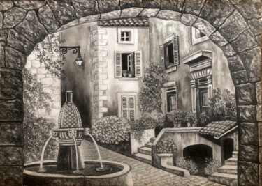 Drawing titled "Seguret et la fonta…" by Sandrine Piegay, Original Artwork, Graphite