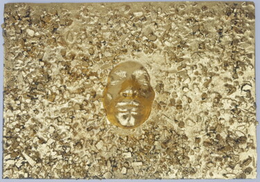 Sculpture intitulée "golden face" par Baptiste P-L, Œuvre d'art originale, Résine Monté sur Panneau de bois