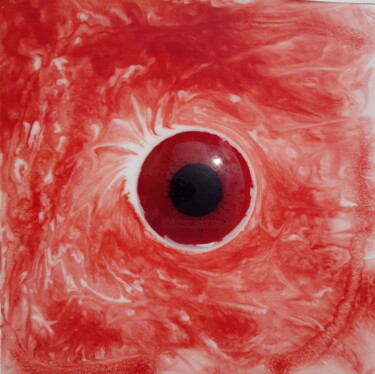 Sculpture intitulée "red eye" par Baptiste P-L, Œuvre d'art originale, Résine Monté sur Panneau de bois