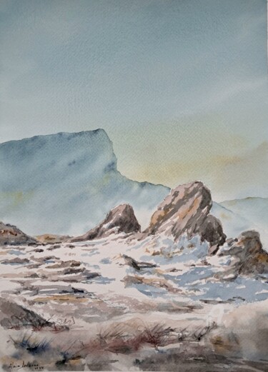 Peinture intitulée "PAYSAGE DE NEIGE EN…" par Alain Devienne, Œuvre d'art originale, Aquarelle