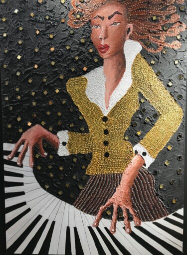 Painting titled "Pianiste de nuit" by Delphine Portier, Original Artwork, Acrylic Mounted on Wood Stretcher frame