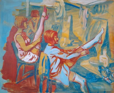 Painting titled "Girls dressing, ret…" by Marina Lukianova, Original Artwork, Acrylic Mounted on artwork_cat.