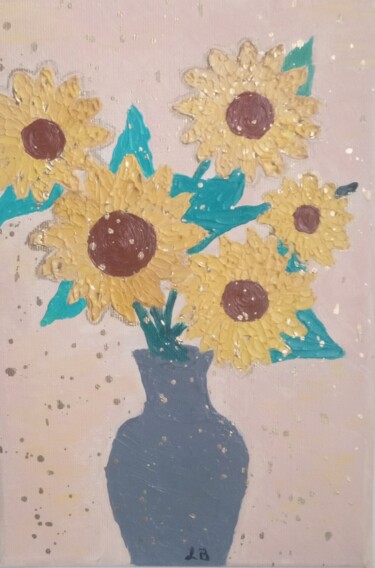 a bouquet of flowers stands in a nondescript vase 绘画 标题为“a bouquet of flower…” 由Laura Bogatyreva, 原创艺术品, 油 安装在木质担架架上