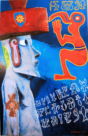Pittura intitolato "Rapa Nui vestige de…" da Pierre-Philippe Blancher, Opera d'arte originale, Olio Montato su Telaio per ba…