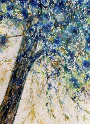 Painting titled "A l'ombre du pin bl…" by Jean Marc Collombat, Original Artwork, Watercolor