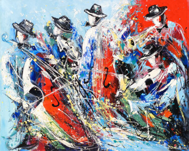 Jazz Band on Canvas 绘画 标题为“Jazz Band on Canvas” 由Marietta Martirosyan, 原创艺术品, 油 安装在木质担架架上