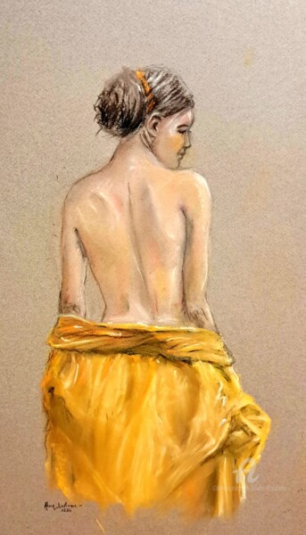 Dessin intitulée "DOS AU DRAPE" par Alain Devienne, Œuvre d'art originale, Pastel