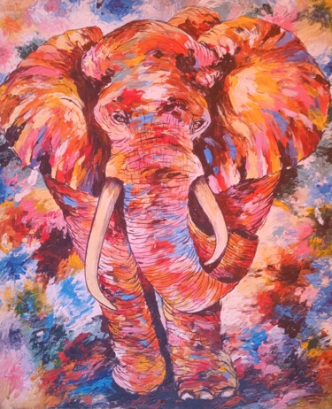 Peinture intitulée "Elephant bright" par Obed Omwange, Œuvre d'art originale, Acrylique Monté sur Châssis en bois