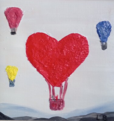 Painting titled "colorful hot air ba…" by Laura Bogatyreva, Original Artwork, Oil Mounted on Wood Stretcher frame