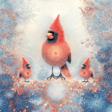 Whimsical Winter Cardinals Digital Painting 数字艺术 标题为“Whimsical Winter Ca…” 由Anna Burger, 原创艺术品, 数字拼贴