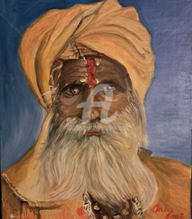 Peinture intitulée "Le sadhu" par Anne Paris, Œuvre d'art originale, Huile Monté sur Châssis en bois