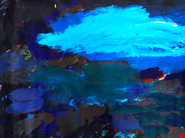 Painting titled "Bord de mer la nuit" by Aymeric Du Heysel, Original Artwork, Acrylic Mounted on Wood Stretcher frame
