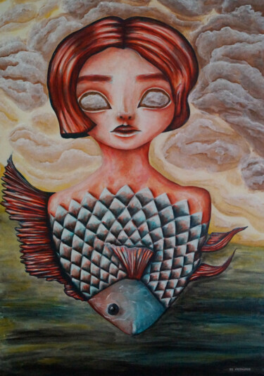 Painting titled "Dissolving in the s…" by An Viaznikova, Original Artwork, Acrylic Mounted on Wood Stretcher frame