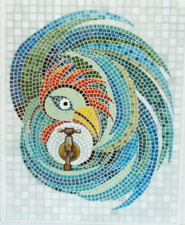 Collages intitulée "Wasserhahn Wandmosa…" par Jana Linn, Œuvre d'art originale, Collages Monté sur artwork_cat.