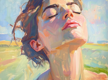 Radiance of Freedom. Oil Painting of a Woman in Sunlight Peinture intitulée "Radiance of Freedom…" par Tanya Ocean, Œuvre d'art originale, Huile