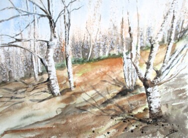 Painting titled "Arbres en hiver" by Navema, Original Artwork, Watercolor