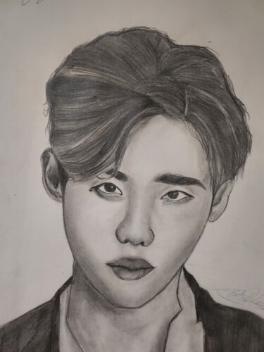 Dessin intitulée "Lee Jong Suk" par Nora Bensiali, Œuvre d'art originale, Crayon