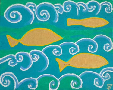 绘画 标题为“Les Poissons Dorés” 由Patricia Marie Emma Milan, 原创艺术品, 油 安装在木质担架架上