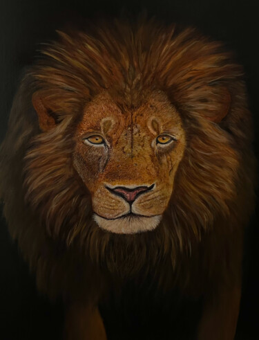 Peinture intitulée "Lion" par Majida Kasmi, Œuvre d'art originale, Huile Monté sur Châssis en bois