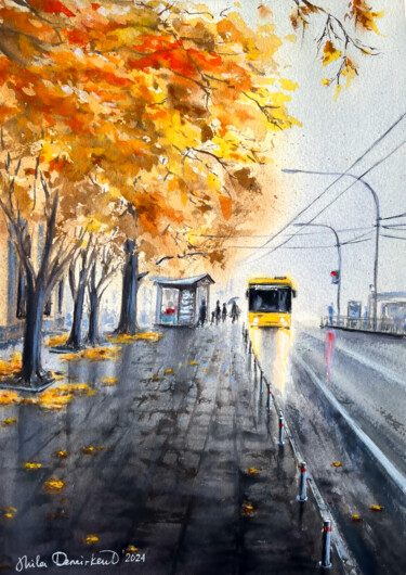 Golden season foggy city "Golden season foggy…" başlıklı Tablo Mila D'Art tarafından, Orijinal sanat, Suluboya