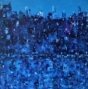 Painting titled "C'est beau une vill…" by Marc Ivart, Original Artwork, Oil Mounted on Wood Stretcher frame