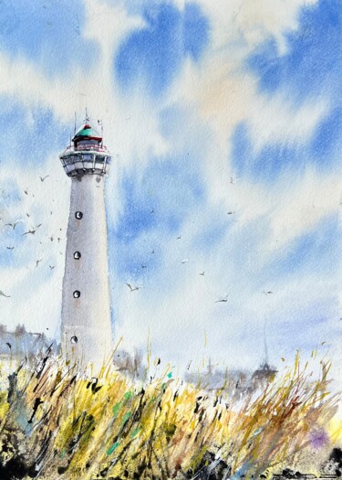 绘画 标题为“Lighthouse in Egmon…” 由Yana Ivannikova, 原创艺术品, 水彩
