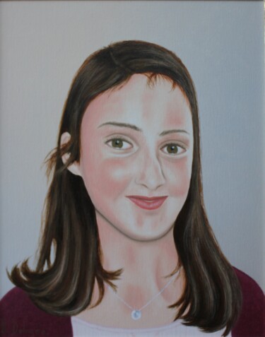 Painting titled "PORTRAIT DE LEA" by Bertrand Delogne, Original Artwork, Oil Mounted on Wood Stretcher frame