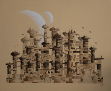 Painting titled "Monochropolis 8" by Pascal Genevois, Original Artwork, Acrylic Mounted on Wood Stretcher frame