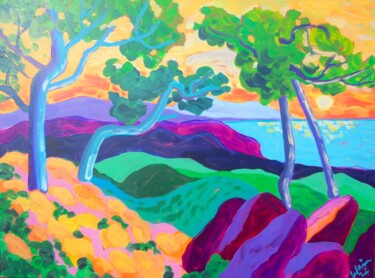 Painting titled "Sierra Bermeja Suns…" by Kirsty Wain, Original Artwork, Acrylic Mounted on Wood Stretcher frame