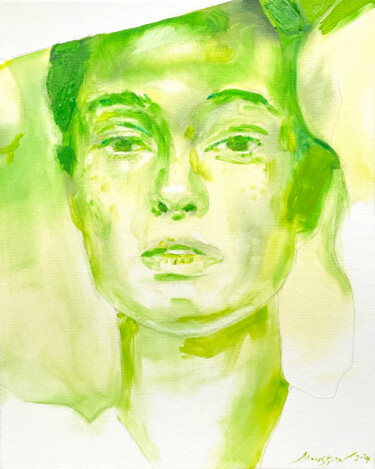 Pittura intitolato "Warm green sun 40 x…" da Irjan Moussin, Opera d'arte originale, Olio Montato su Telaio per barella in le…