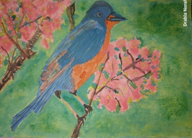 L’oiseau bleu Peinture intitulée "L’oiseau bleu" par Norah Drabla, Œuvre d'art originale, Aquarelle