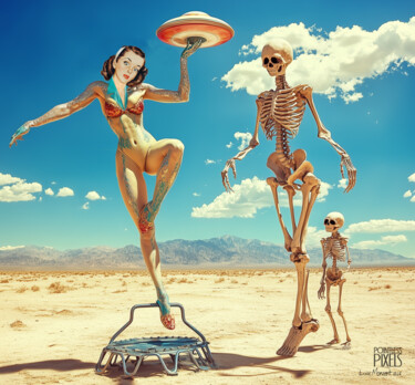Digital Arts titled ""Out of Control"" by Pointless Pixels, Original Artwork, AI generated image Mounted on Wood Stretcher f…