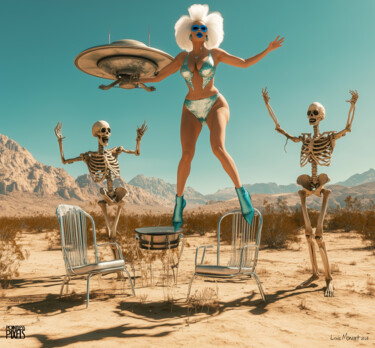 Digital Arts titled ""Party Girl"" by Pointless Pixels, Original Artwork, AI generated image Mounted on Wood Stretcher frame
