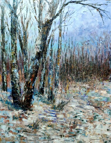Картина под названием "Зимний пейзаж 1" - Svetlana Dushina, Подлинное произведение искусства, Масло