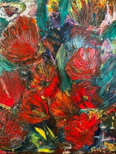 Peinture intitulée "Explosion florale" par Sylvie Pulur, Œuvre d'art originale, Huile Monté sur Châssis en bois