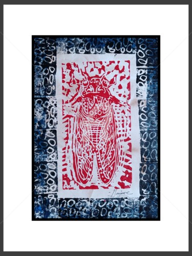 "Valréas" başlıklı Baskıresim Christophe Flaugère tarafından, Orijinal sanat, Linocut