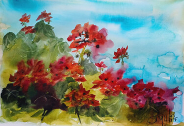 Pittura intitolato "i gerani" da Angela Simula, Opera d'arte originale, Acquarello