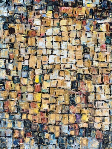 Abstract Mosaic Squares Impasto Oil Painting On Canvas 绘画 标题为“Abstract Mosaic Squ…” 由Vilma Gataveckiene, 原创艺术品, 油