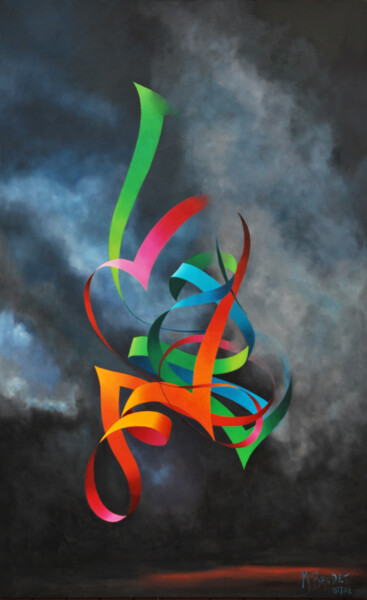 Schilderij getiteld "ORAGE et BROUILLARD" door Michel Baudet, Origineel Kunstwerk, Olie Gemonteerd op Frame voor houten bran…