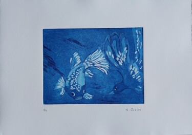 印花与版画 标题为“La carpe et l'oiseau” 由Nadine Rivoal, 原创艺术品, 雕刻