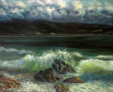 Painting titled "Black Sea coast" by Olga Nikolaeva, Original Artwork, Oil