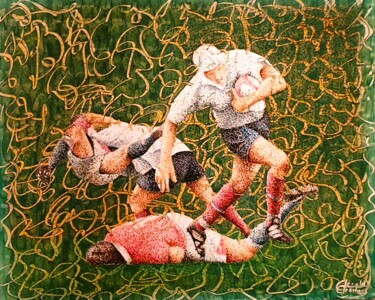 Painting titled "Gladiateurs 2000" by Gerald Groshens, Original Artwork, Oil Mounted on Wood Stretcher frame